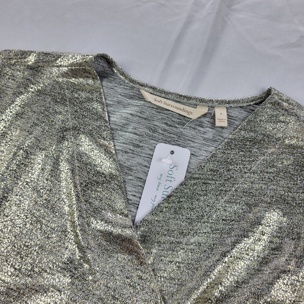 Soft Surrounding Women Wrap Top Stella Neutral Foil NWT Large Metallic Gold - Picture 3 of 12